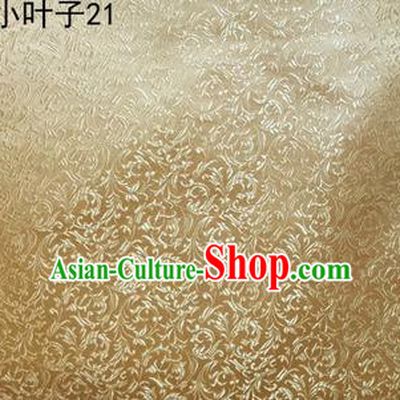 Asian Chinese Traditional Embroidery Leaves Light Golden Satin Silk Fabric, Top Grade Arhat Bed Brocade Tang Suit Hanfu Dress Fabric Cheongsam Cloth Material