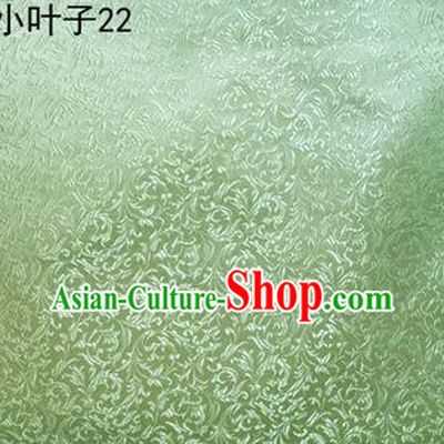 Asian Chinese Traditional Embroidery Leaves Light Green Satin Silk Fabric, Top Grade Arhat Bed Brocade Tang Suit Hanfu Dress Fabric Cheongsam Cloth Material