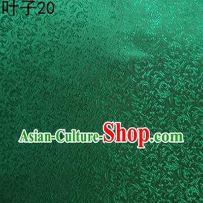 Asian Chinese Traditional Embroidery Leaves Green Satin Silk Fabric, Top Grade Arhat Bed Brocade Tang Suit Hanfu Dress Fabric Cheongsam Cloth Material