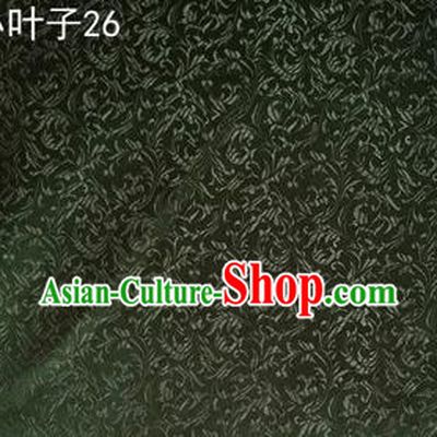Asian Chinese Traditional Embroidery Leaves Atrovirens Satin Silk Fabric, Top Grade Arhat Bed Brocade Tang Suit Hanfu Dress Fabric Cheongsam Cloth Material