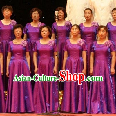 Chinese Classic Stage Performance Dance Costumes, Opening Dance Chorus Classic Purple Dress for Women