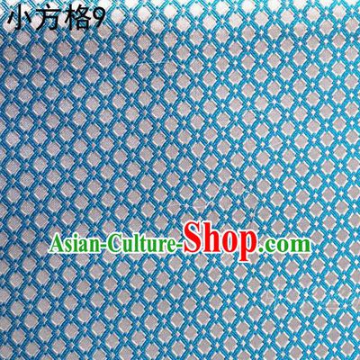 Asian Chinese Traditional Embroidery Small Check Light Blue Silk Fabric, Top Grade Arhat Bed Brocade Tang Suit Hanfu Tibetan Dress Fabric Cheongsam Cloth Material
