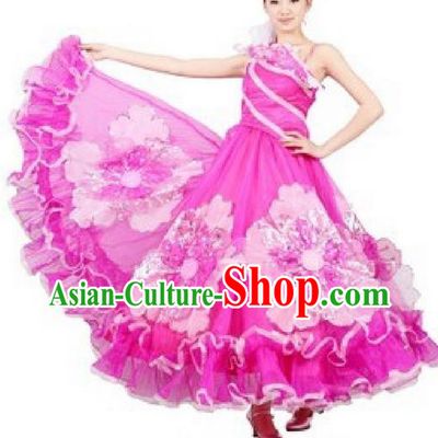 Chinese Classic Stage Performance Dance Costumes, Opening Dance Competition Pink Dress, Classic Big Swing Dance Clothing for Women