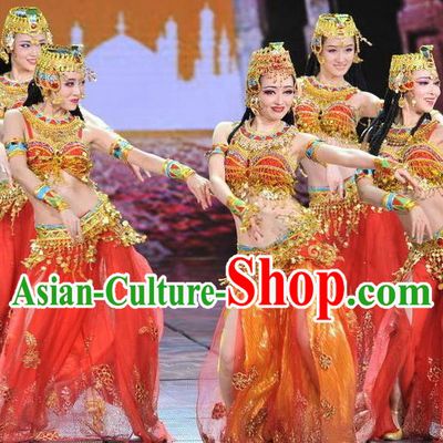 Traditional Indian Classical Dance Costume, India Belly Dance Red Dress for Women