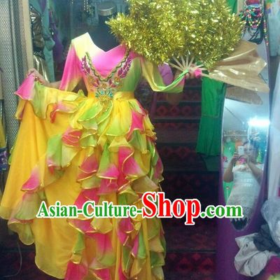 Chinese Classic Stage Performance Dance Costumes, Opening Dance Competition Yellow Dress, Classic Big Swing Dance Clothing for Women