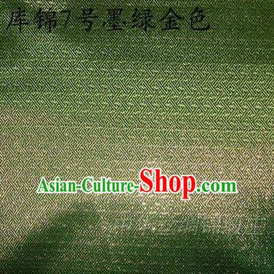 Asian Chinese Traditional Jacquard Weave Green Golden Xiuhe Suit Satin Silk Fabric, Top Grade Brocade Tang Suit Hanfu Dress Fabric Cheongsam Cloth Material