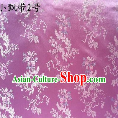Asian Chinese Traditional Embroidering Flowers Xiuhe Suit Satin Lilac Silk Fabric, Top Grade Brocade Tang Suit Hanfu Full Dress Fabric Cheongsam Cloth Material