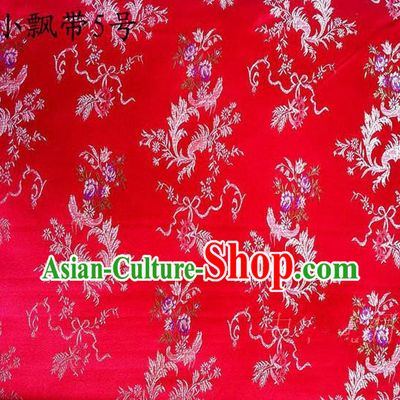 Asian Chinese Traditional Embroidering Flowers Xiuhe Suit Satin Red Silk Fabric, Top Grade Brocade Tang Suit Hanfu Full Dress Fabric Cheongsam Cloth Material