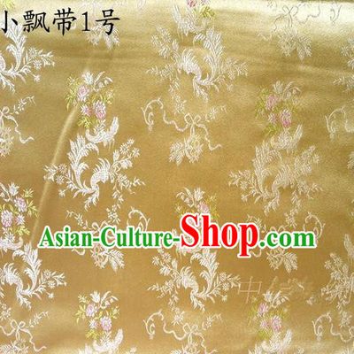 Asian Chinese Traditional Embroidering Flowers Xiuhe Suit Satin Golden Silk Fabric, Top Grade Brocade Tang Suit Hanfu Full Dress Fabric Cheongsam Cloth Material