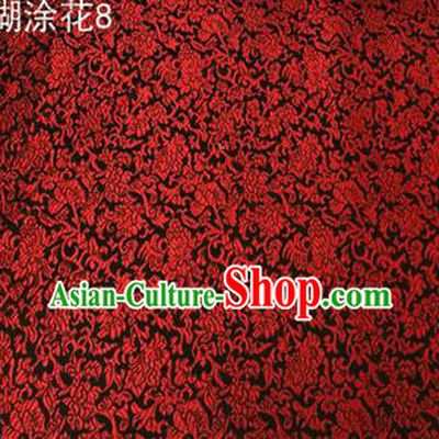 Asian Chinese Traditional Embroidering Flower Wine Red Xiuhe Suit Satin Thangka Silk Fabric, Top Grade Brocade Tang Suit Hanfu Dress Fabric Cheongsam Cloth Material