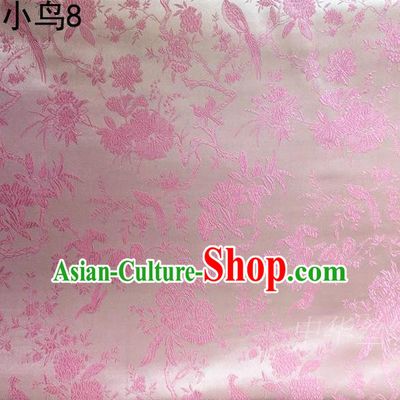 Asian Chinese Traditional Embroidery Magpie Peony Satin Pink Silk Fabric, Top Grade Brocade Tang Suit Hanfu Full Dress Fabric Cheongsam Cloth Material