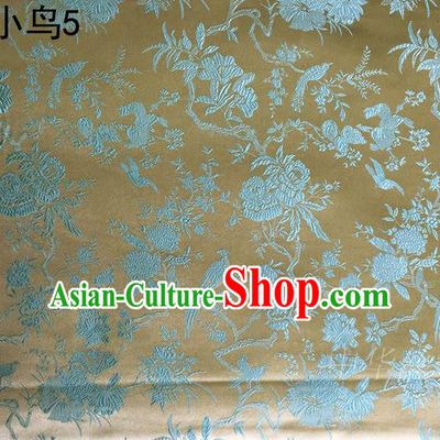 Asian Chinese Traditional Embroidery Magpie Peony Satin Golden Silk Fabric, Top Grade Brocade Tang Suit Hanfu Full Dress Fabric Cheongsam Cloth Material