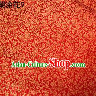 Asian Chinese Traditional Embroidering Flower Red Xiuhe Suit Satin Thangka Silk Fabric, Top Grade Brocade Tang Suit Hanfu Dress Fabric Cheongsam Cloth Material