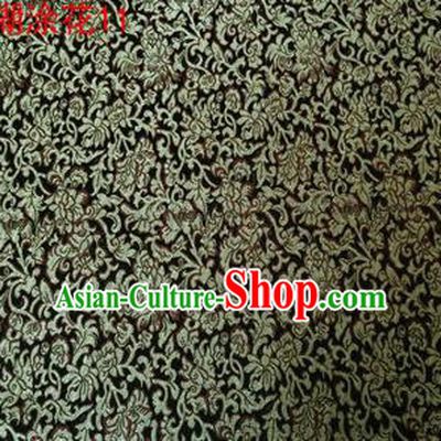 Asian Chinese Traditional Embroidering Golden Flower Black Xiuhe Suit Satin Thangka Silk Fabric, Top Grade Brocade Tang Suit Hanfu Dress Fabric Cheongsam Cloth Material