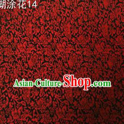 Asian Chinese Traditional Embroidering Red Flower Black Xiuhe Suit Satin Thangka Silk Fabric, Top Grade Brocade Tang Suit Hanfu Dress Fabric Cheongsam Cloth Material