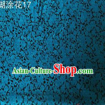Asian Chinese Traditional Embroidering Blue Flower Xiuhe Suit Satin Thangka Silk Fabric, Top Grade Brocade Tang Suit Hanfu Dress Fabric Cheongsam Cloth Material
