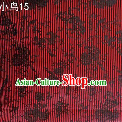 Asian Chinese Traditional Embroidery Magpie Peony Satin Red Silk Fabric, Top Grade Brocade Tang Suit Hanfu Full Dress Fabric Cheongsam Cloth Material