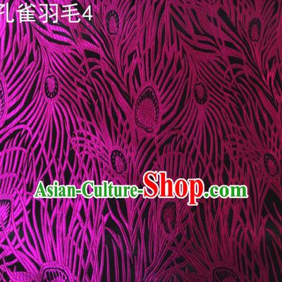 Asian Chinese Traditional Embroidery Peacock Feathers Rosy Satin Wedding Silk Fabric, Top Grade Brocade Tang Suit Hanfu Dress Fabric Cheongsam Cloth Material