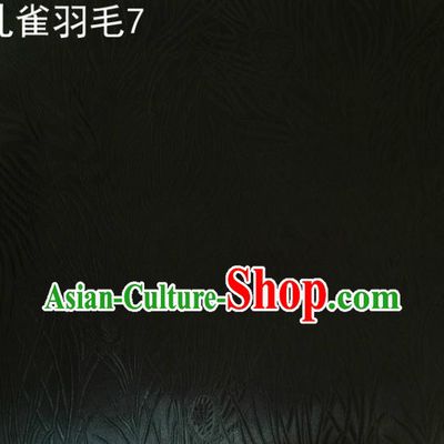 Asian Chinese Traditional Embroidery Peacock Feathers Black Satin Wedding Silk Fabric, Top Grade Brocade Tang Suit Hanfu Dress Fabric Cheongsam Cloth Material