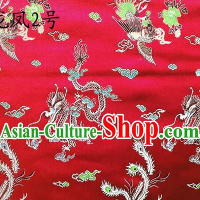 Asian Chinese Traditional Embroidery Colorful Dragon and Phoenix Bringing Prosperity Red Satin Silk Fabric, Top Grade Tibetan Brocade Tang Suit Hanfu Fabric Cheongsam Cloth Material