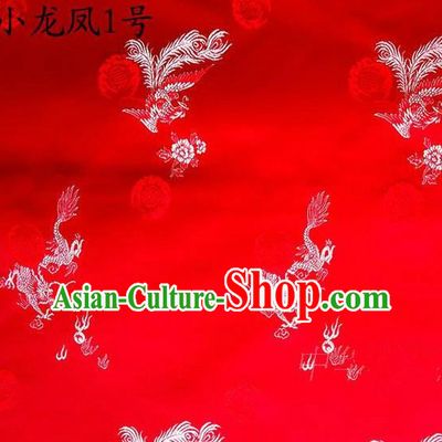 Asian Chinese Traditional Embroidery Dragon and Phoenix Bringing Prosperity Red Satin Silk Fabric, Top Grade Tibetan Brocade Tang Suit Hanfu Fabric Cheongsam Cloth Material