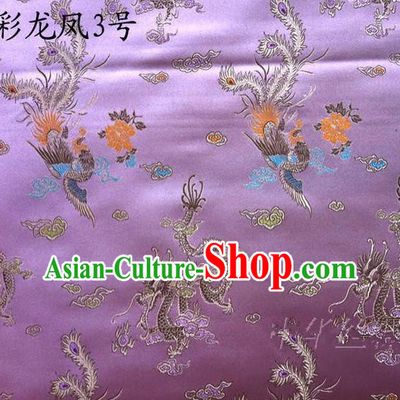 Asian Chinese Traditional Embroidery Dragon and Phoenix Bringing Prosperity Purple Satin Silk Fabric, Top Grade Tibetan Brocade Tang Suit Hanfu Fabric Cheongsam Cloth Material