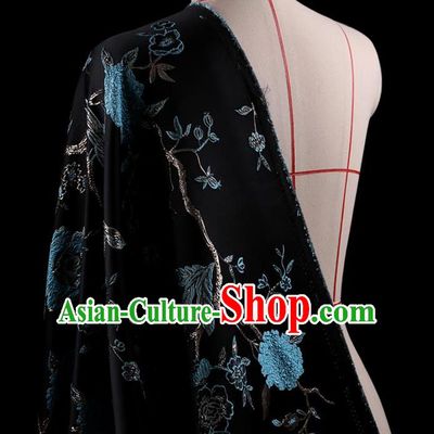 Asian Chinese Traditional Embroidery Jacquard Weave Black Satin Silk Fabric, Top Grade Brocade Tang Suit Hanfu Fabric Cheongsam Cloth Material