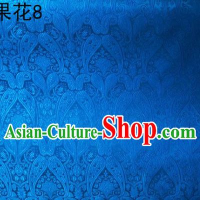 Asian Chinese Traditional Embroidery Paisley Blue Satin Wedding Silk Fabric, Top Grade Tibetan Brocade Tang Suit Hanfu Dress Fabric Cheongsam Cloth Material