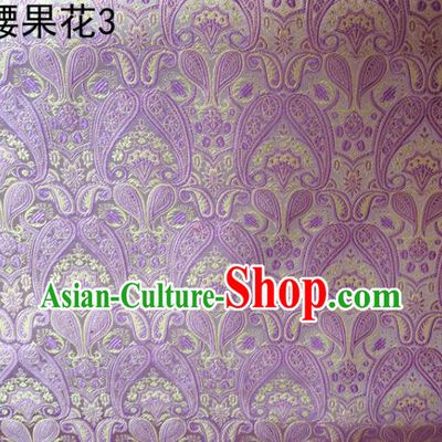 Asian Chinese Traditional Embroidery Paisley Lilac Satin Wedding Silk Fabric, Top Grade Tibetan Brocade Tang Suit Hanfu Dress Fabric Cheongsam Cloth Material