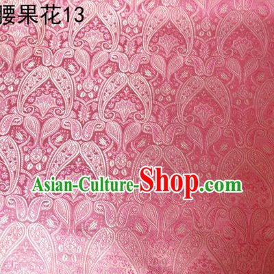 Asian Chinese Traditional Embroidery Paisley Pink Satin Wedding Silk Fabric, Top Grade Tibetan Brocade Tang Suit Hanfu Dress Fabric Cheongsam Cloth Material