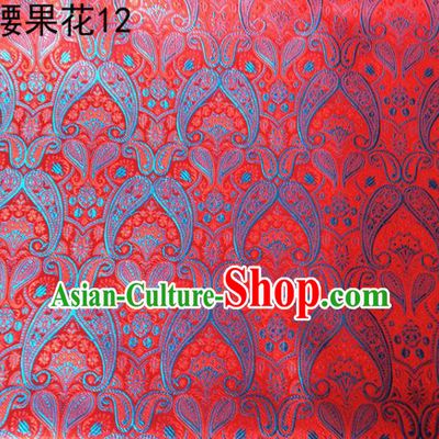 Asian Chinese Traditional Embroidery Paisley Red Satin Wedding Silk Fabric, Top Grade Tibetan Brocade Tang Suit Hanfu Dress Fabric Cheongsam Cloth Material