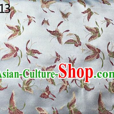 Asian Chinese Traditional Embroidery Butterflies Sliver Satin Silk Fabric, Top Grade Brocade Tang Suit Hanfu Fabric Cheongsam Cloth Material
