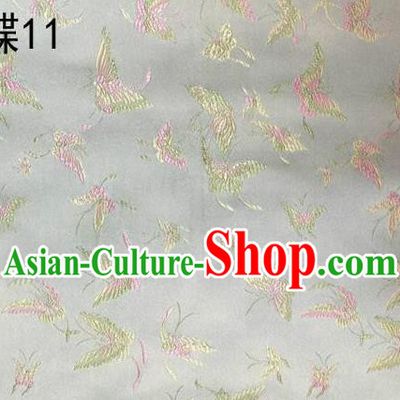 Asian Chinese Traditional Embroidery Butterflies White Satin Silk Fabric, Top Grade Brocade Tang Suit Hanfu Fabric Cheongsam Cloth Material