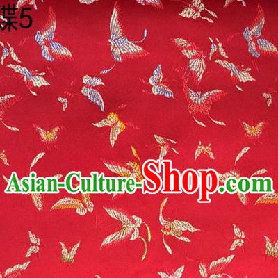 Asian Chinese Traditional Embroidery Butterflies Red Satin Silk Fabric, Top Grade Brocade Tang Suit Hanfu Fabric Cheongsam Cloth Material