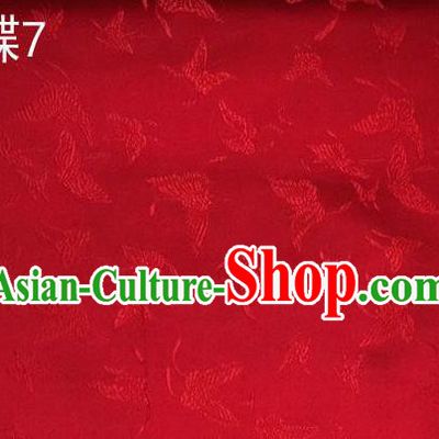Asian Chinese Traditional Embroidery Butterflies Red Satin Silk Fabric, Top Grade Brocade Tang Suit Hanfu Fabric Cheongsam Cloth Material