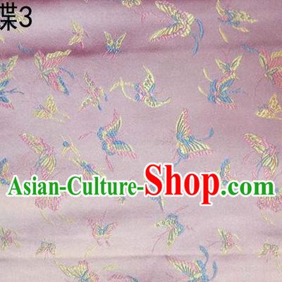 Asian Chinese Traditional Embroidery Colorful Butterflies Pink Satin Silk Fabric, Top Grade Brocade Tang Suit Hanfu Fabric Cheongsam Cloth Material