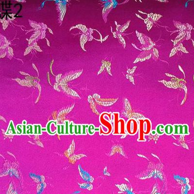 Asian Chinese Traditional Embroidery Colorful Butterflies Rosy Satin Silk Fabric, Top Grade Brocade Tang Suit Hanfu Fabric Cheongsam Cloth Material
