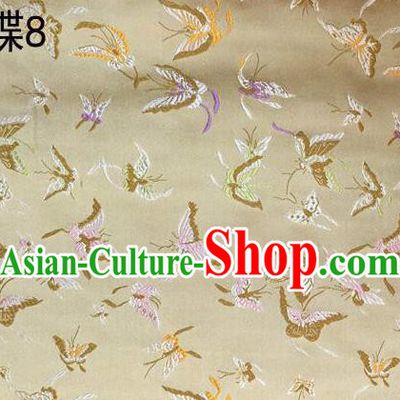 Asian Chinese Traditional Embroidery Colorful Butterflies Golden Satin Silk Fabric, Top Grade Brocade Tang Suit Hanfu Fabric Cheongsam Cloth Material