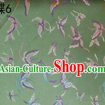 Asian Chinese Traditional Embroidery Colorful Butterflies Light Green Satin Silk Fabric, Top Grade Brocade Tang Suit Hanfu Fabric Cheongsam Cloth Material