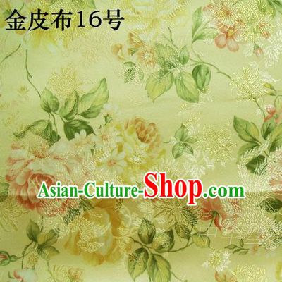 Asian Chinese Traditional Embroidery Peony Golden Satin Silk Fabric, Top Grade Brocade Tang Suit Hanfu Fabric Cheongsam Cloth Material