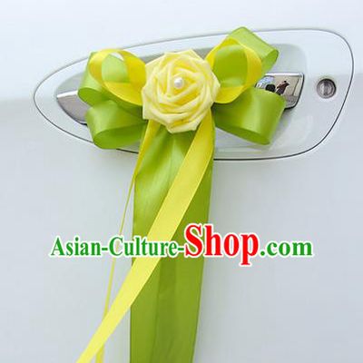 Top Grade Wedding Accessories Decoration, China Style Wedding Limousine Bowknot Yellow Flowers Bride Ribbon Garlands