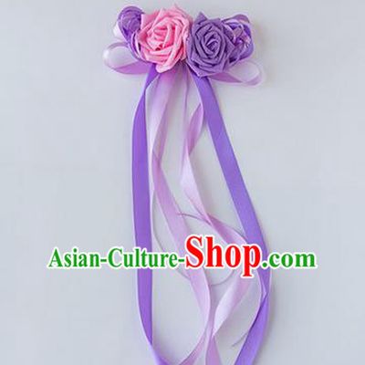 Top Grade Wedding Accessories Decoration, China Style Wedding Limousine Satin Bowknot Lilac Flowers Bride Long Ribbon Garlands