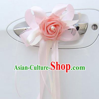 Top Grade Wedding Accessories Decoration, China Style Wedding Limousine Bowknot Pink Flowers Bride Garlands