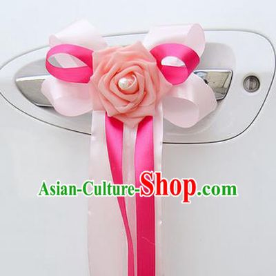 Top Grade Wedding Accessories Decoration, China Style Wedding Limousine Bowknot Pink Flowers Bride Rosy Ribbon Garlands