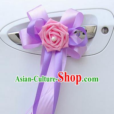 Top Grade Wedding Accessories Decoration, China Style Wedding Limousine Bowknot Flowers Bride Lilac Ribbon Garlands