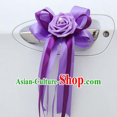 Top Grade Wedding Accessories Decoration, China Style Wedding Limousine Bowknot Flowers Bride Purple Ribbon Garlands