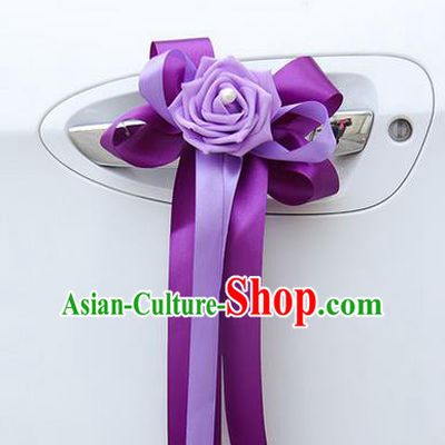 Top Grade Wedding Accessories Decoration, China Style Wedding Limousine Bowknot Purple Flowers Bride Ribbon Garlands