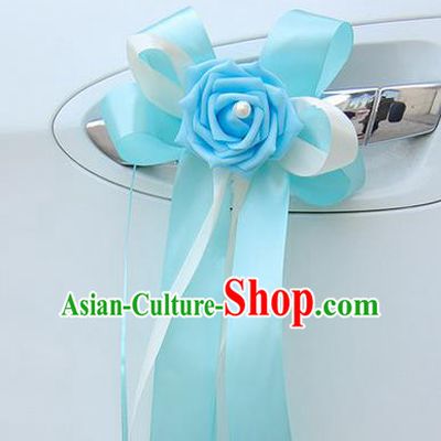 Top Grade Wedding Accessories Decoration, China Style Wedding Limousine Bowknot Light Blue Flowers Bride Ribbon Garlands