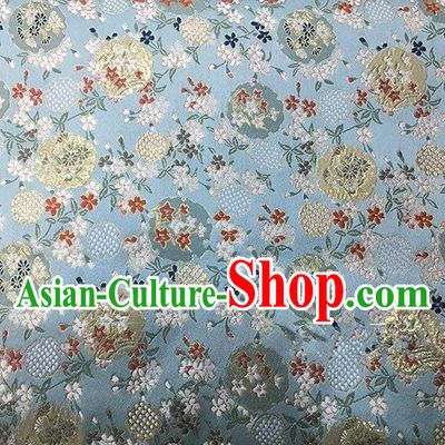 Asian Chinese Traditional Satin Embroidery Silk Fabric, Top Grade Nanjing Brocade Tang Suit Hanfu Blue Fabric Cheongsam Cloth Material
