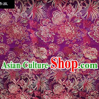 Asian Chinese Traditional Satin Embroidery Mulberry Silk Fabric, Top Grade Nanjing Brocade Tang Suit Hanfu Purple Fabric Cheongsam Cloth Material